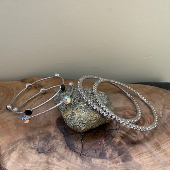 Two Sets (4) of Crystal Silver Bangles NWOT - Picture 2 of 2
